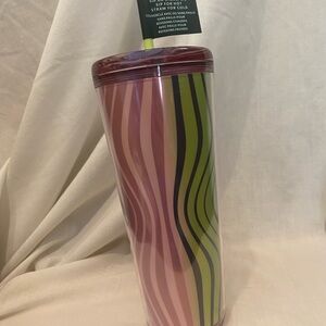 Starbucks Pink and Green Striped Tumbler